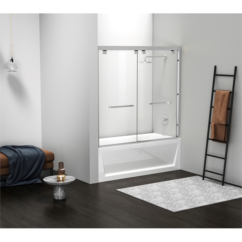 Elegant Kitchen and Bath Trenton Semi-frameless Aluminum Tub Door in Nickel