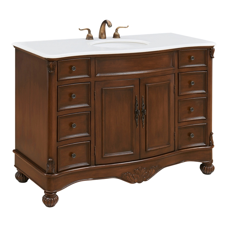 Elegant Kitchen and Bath Windsor Single Solid Wood Bathroom Vanity in Brown