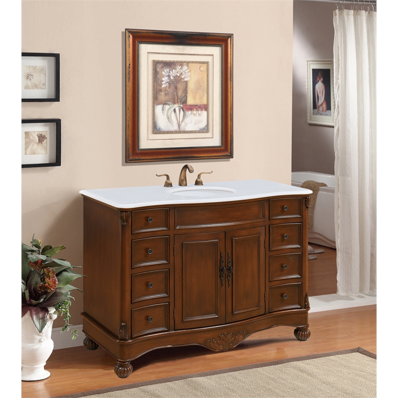 Elegant Kitchen and Bath Windsor Single Solid Wood Bathroom Vanity in Brown