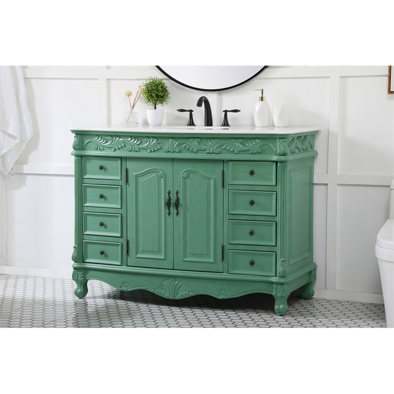Elegant Kitchen and Bath Bordeaux Single Solid Wood Bathroom Vanity in Green
