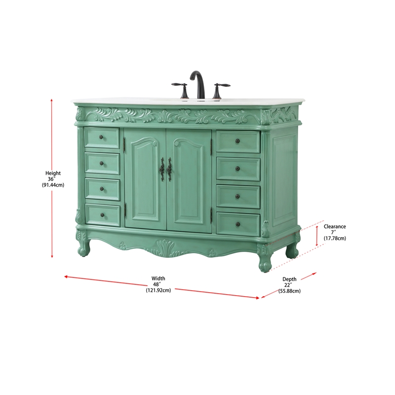 Elegant Kitchen and Bath Bordeaux Single Solid Wood Bathroom Vanity in Green