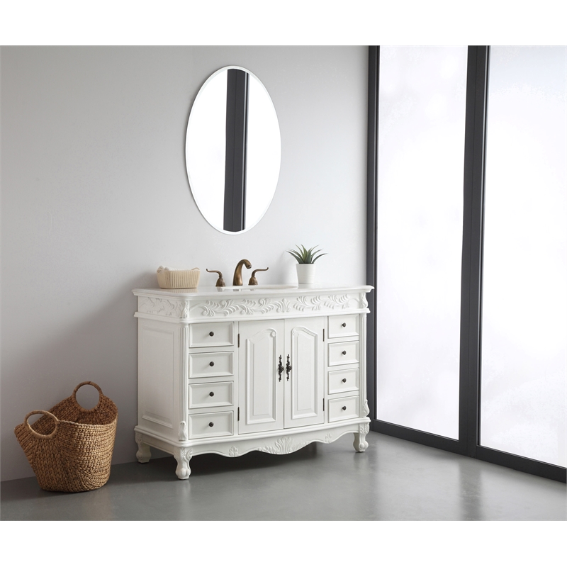 Elegant Kitchen and Bath Bordeaux Single Solid Wood Bathroom Vanity in White