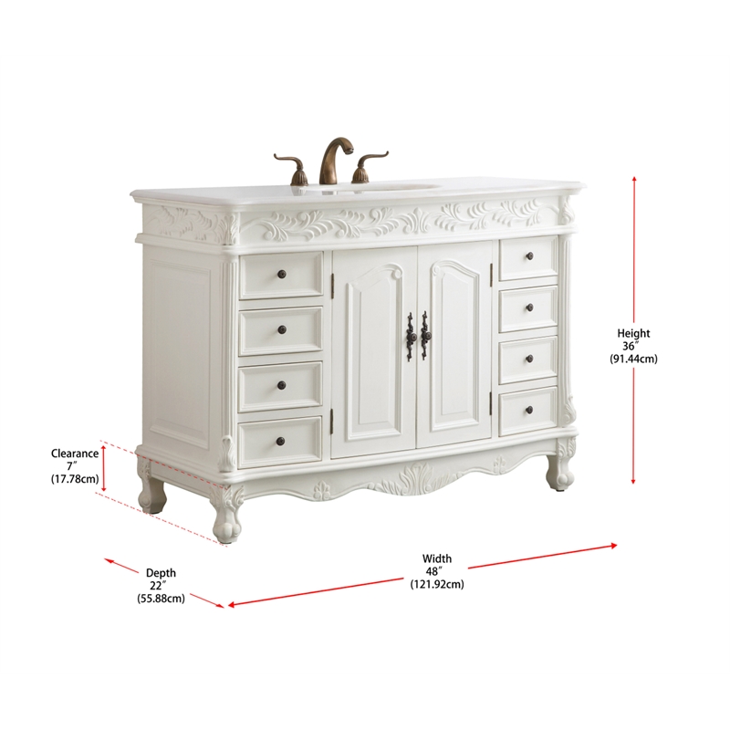 Elegant Kitchen and Bath Bordeaux Single Solid Wood Bathroom Vanity in White