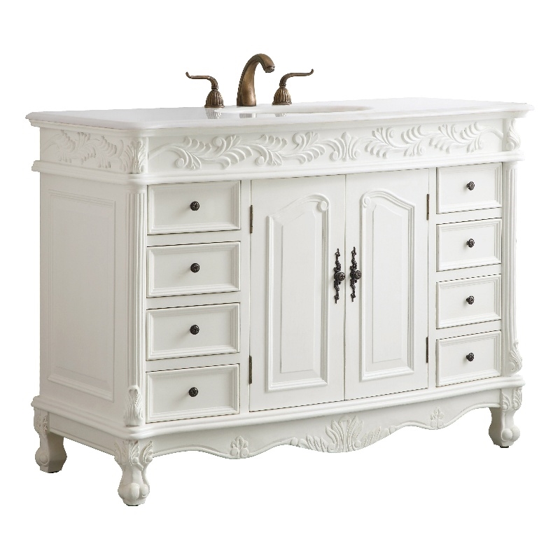 Elegant Kitchen and Bath Bordeaux Single Solid Wood Bathroom Vanity in White