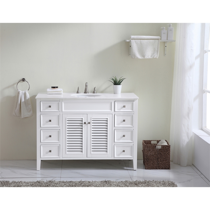 Elegant Kitchen and Bath Cape Cod Single Solid Wood Bathroom Vanity in White
