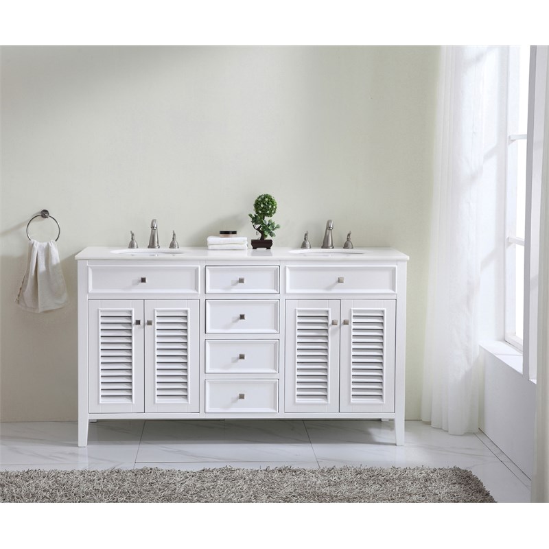 Elegant Kitchen and Bath Cape Cod Double Solid Wood Bathroom Vanity in White