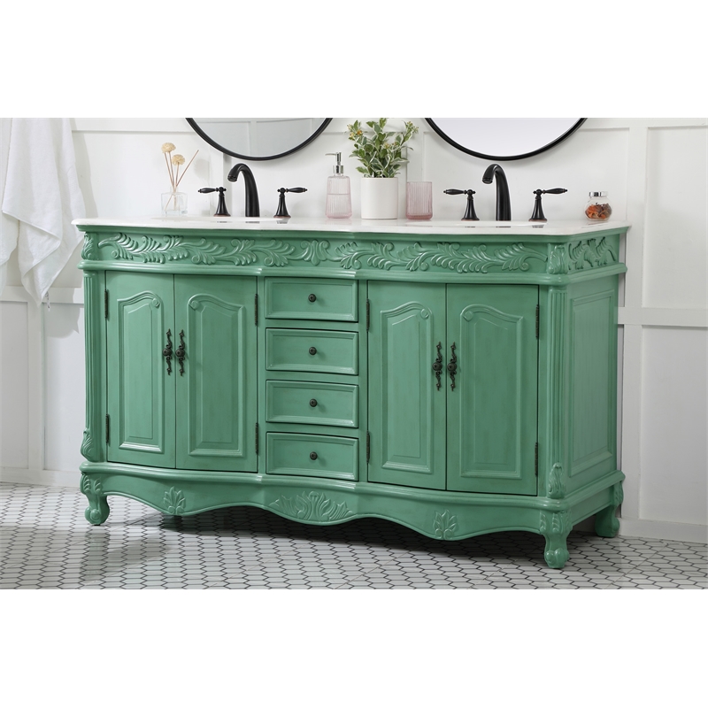 Elegant Kitchen and Bath Windsor Double Solid Wood Bathroom Vanity in Green
