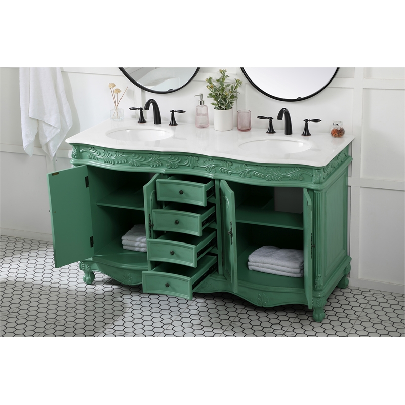 Elegant Kitchen and Bath Windsor Double Solid Wood Bathroom Vanity in Green