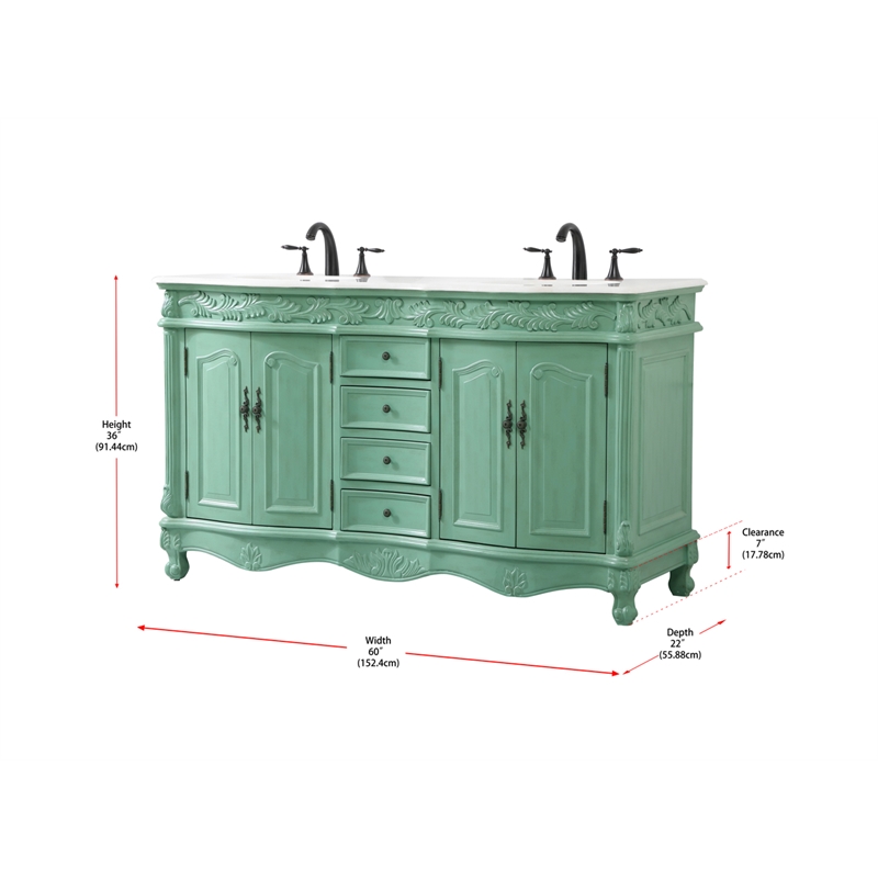 Elegant Kitchen and Bath Windsor Double Solid Wood Bathroom Vanity in Green