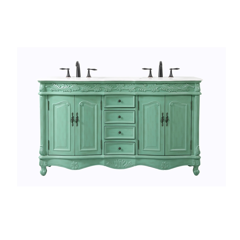 Elegant Kitchen and Bath Windsor Double Solid Wood Bathroom Vanity in Green