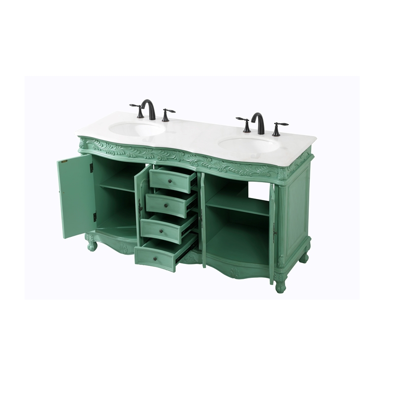 Elegant Kitchen and Bath Windsor Double Solid Wood Bathroom Vanity in Green