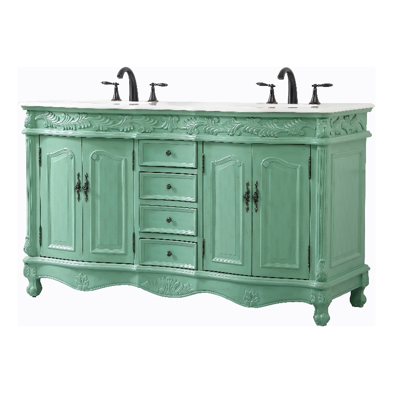 Elegant Kitchen and Bath Windsor Double Solid Wood Bathroom Vanity in Green