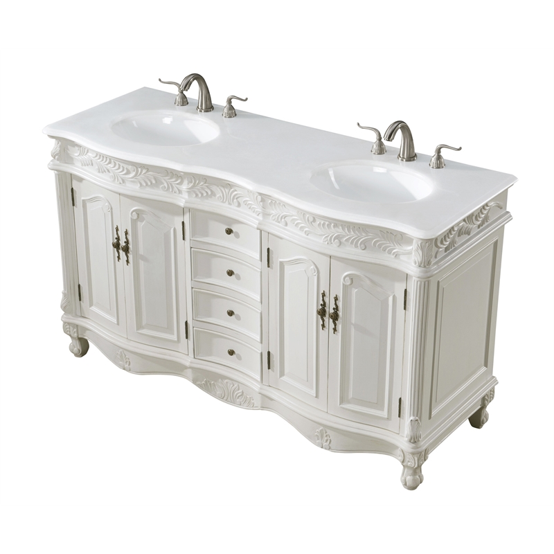 Elegant Kitchen and Bath Windsor Double Solid Wood Bathroom Vanity in White
