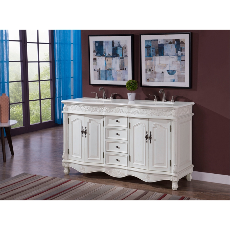 Elegant Kitchen and Bath Windsor Double Solid Wood Bathroom Vanity in White