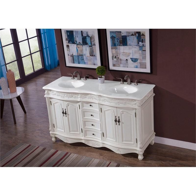 Elegant Kitchen and Bath Windsor Double Solid Wood Bathroom Vanity in White