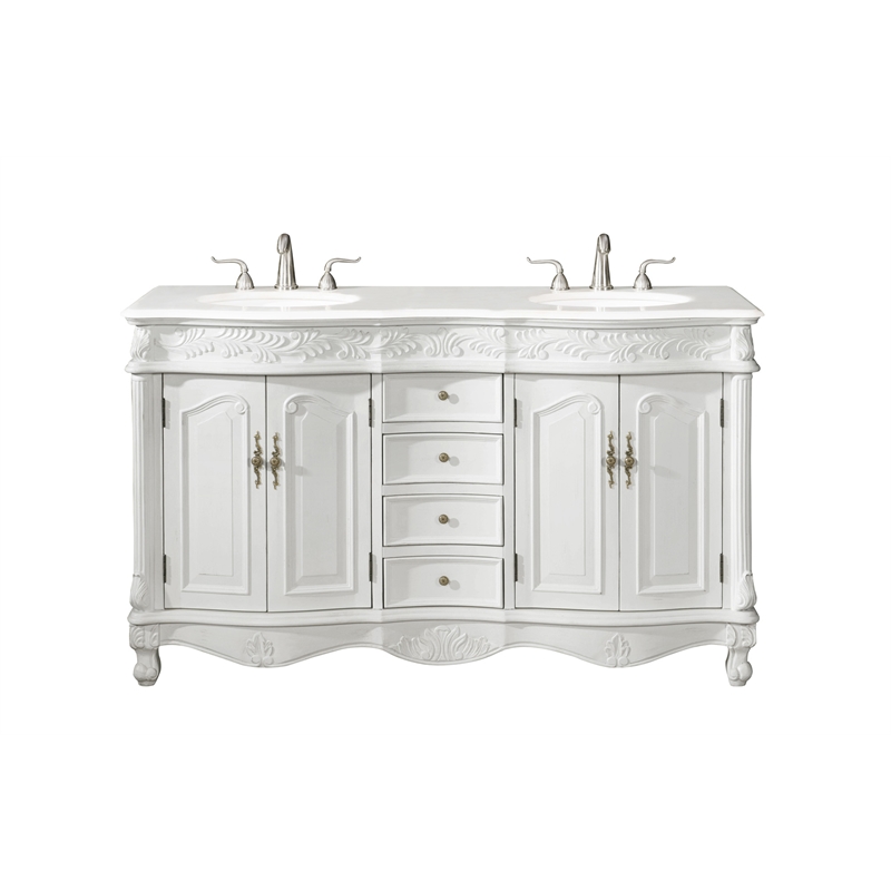 Elegant Kitchen and Bath Windsor Double Solid Wood Bathroom Vanity in White