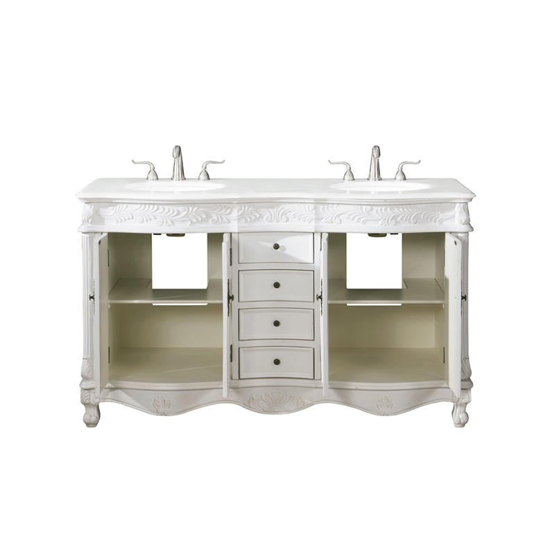 Elegant Kitchen and Bath Windsor Double Solid Wood Bathroom Vanity in White