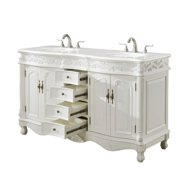 Elegant Kitchen and Bath Windsor Double Solid Wood Bathroom Vanity in White