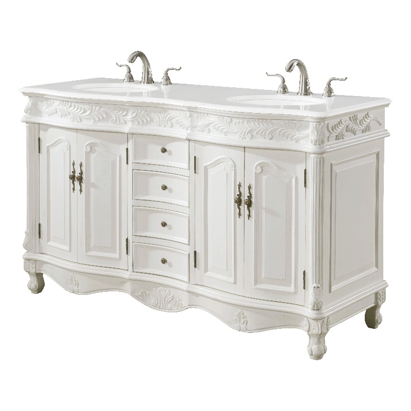 Elegant Kitchen and Bath Windsor Double Solid Wood Bathroom Vanity in White