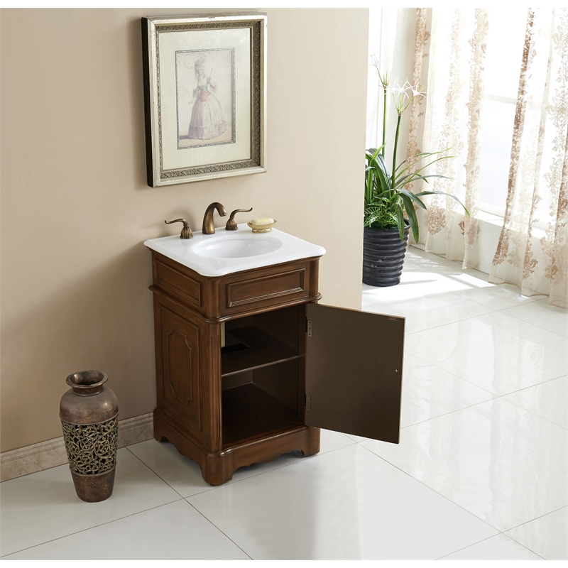 Elegant Kitchen and Bath Retro Single Solid Wood Bathroom Vanity in Brown