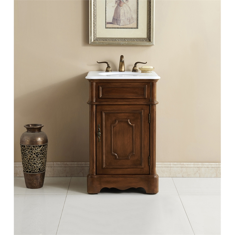 Elegant Kitchen and Bath Retro Single Solid Wood Bathroom Vanity in Brown