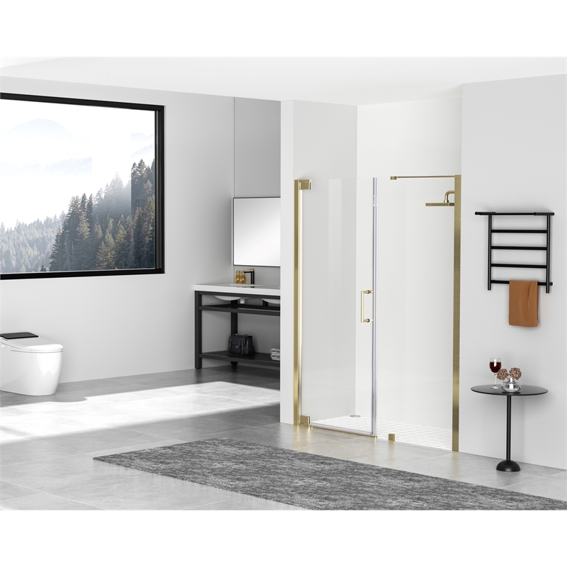 Elegant Kitchen and Bath Carson Semi-frameless Aluminum Shower Door in Gold
