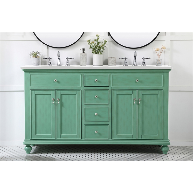 Elegant Kitchen and Bath Otto Double Solid Wood Bathroom Vanity in Green