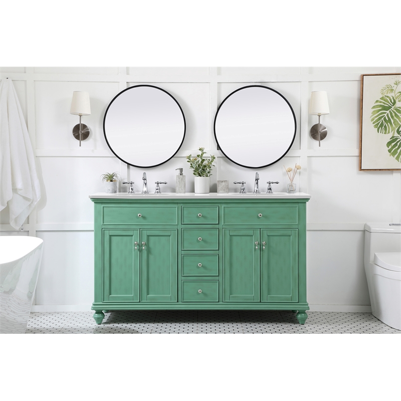 Elegant Kitchen and Bath Otto Double Solid Wood Bathroom Vanity in Green