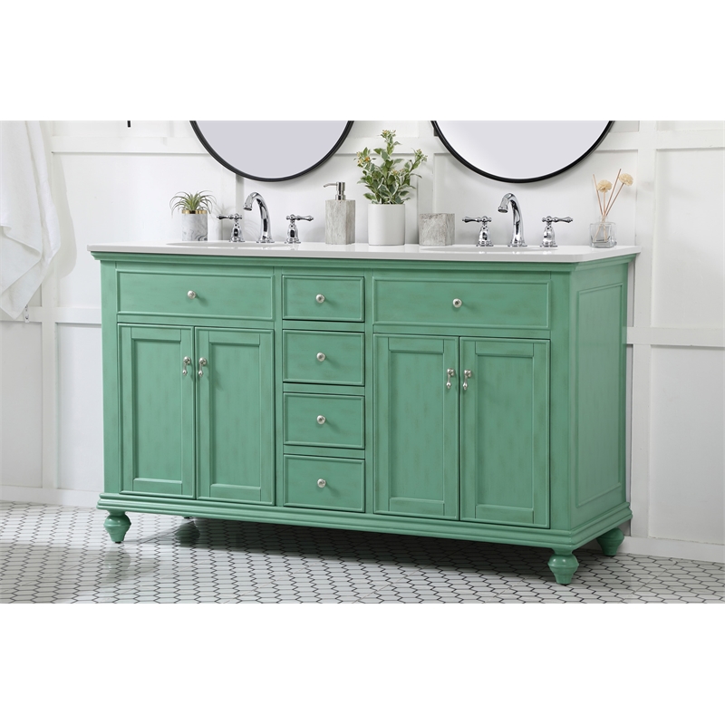 Elegant Kitchen and Bath Otto Double Solid Wood Bathroom Vanity in Green