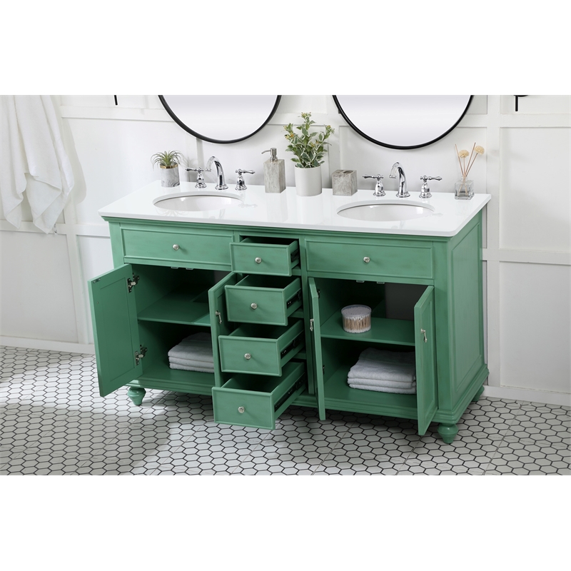 Elegant Kitchen and Bath Otto Double Solid Wood Bathroom Vanity in Green