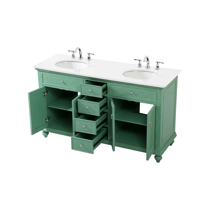 Elegant Kitchen and Bath Otto Double Solid Wood Bathroom Vanity in Green