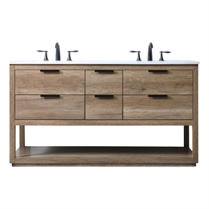 Elegant Kitchen and Bath Larkin 60&quot Solid Wood Double Bathroom Vanity in Oak