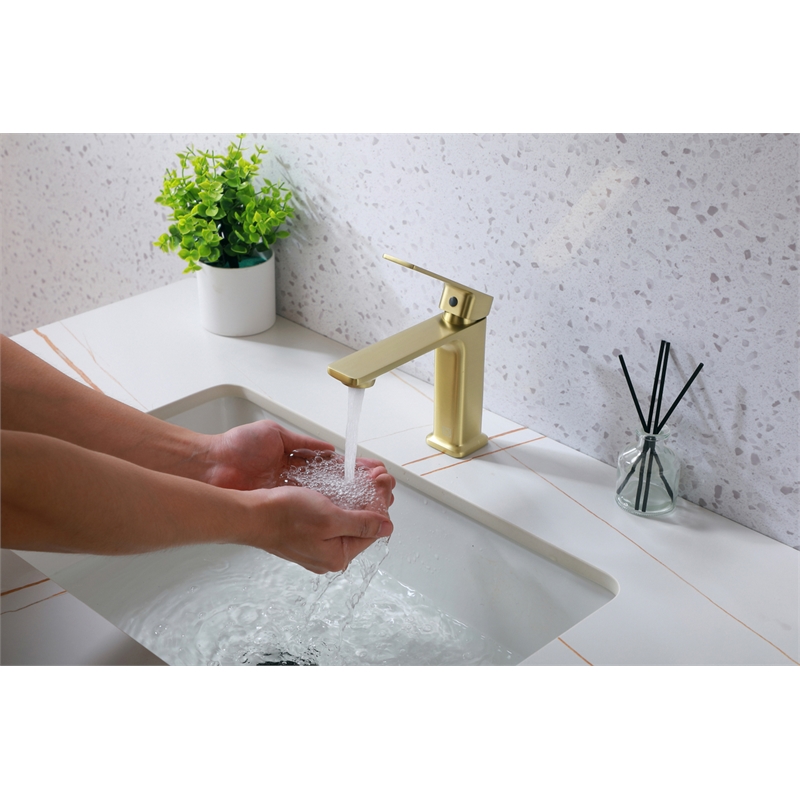 Elegant Kitchen and Bath Lena Brass Single Hole Bathroom Faucet in Brushed Gold