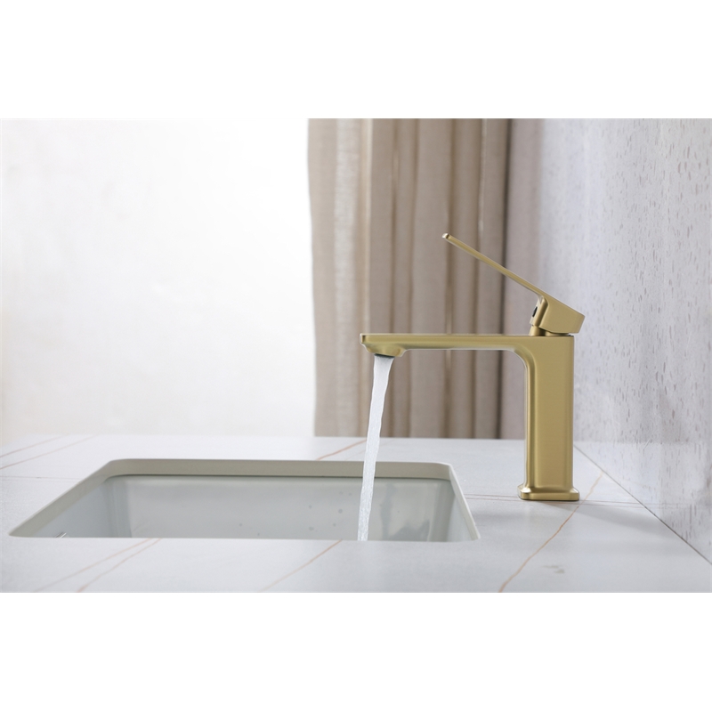 Elegant Kitchen and Bath Lena Brass Single Hole Bathroom Faucet in Brushed Gold