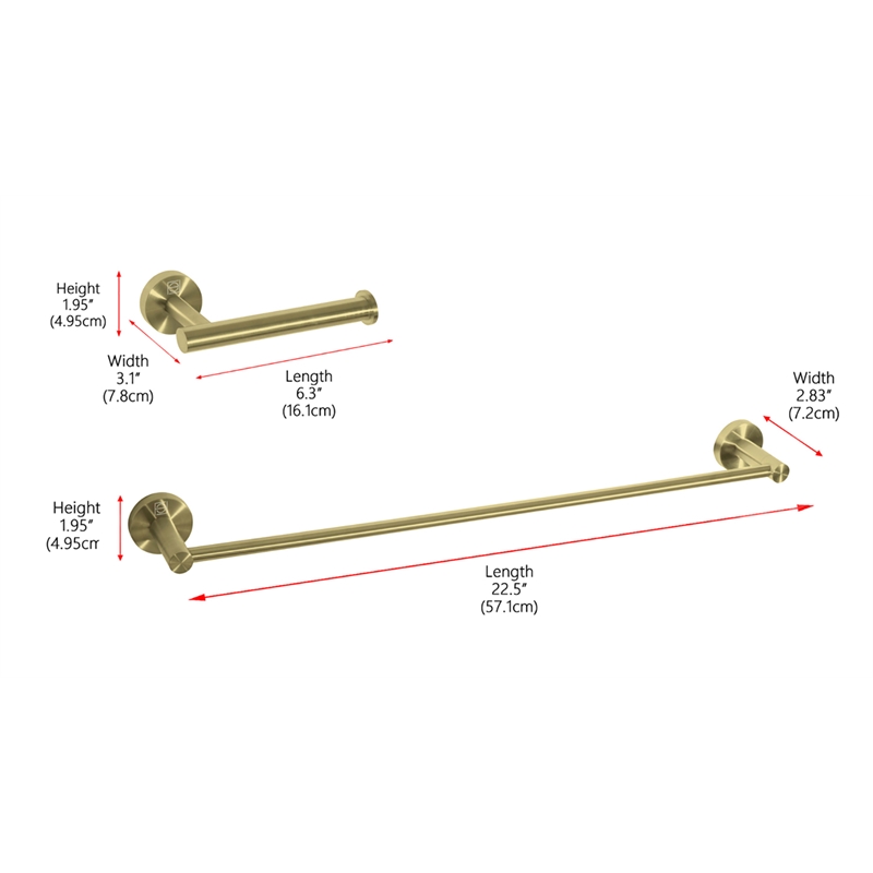 Elegant Kitchen and Bath Alma 2-Pc Stainless Steel Hardware Set in Gold