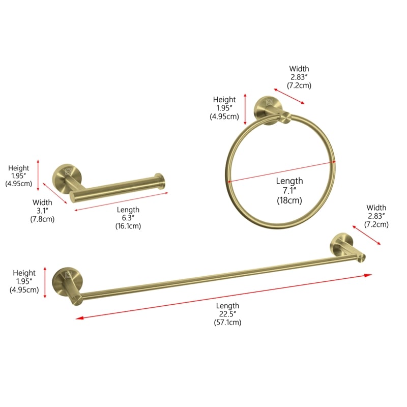 Elegant Kitchen and Bath Alma 3-Pc Stainless Steel Hardware Set in Gold