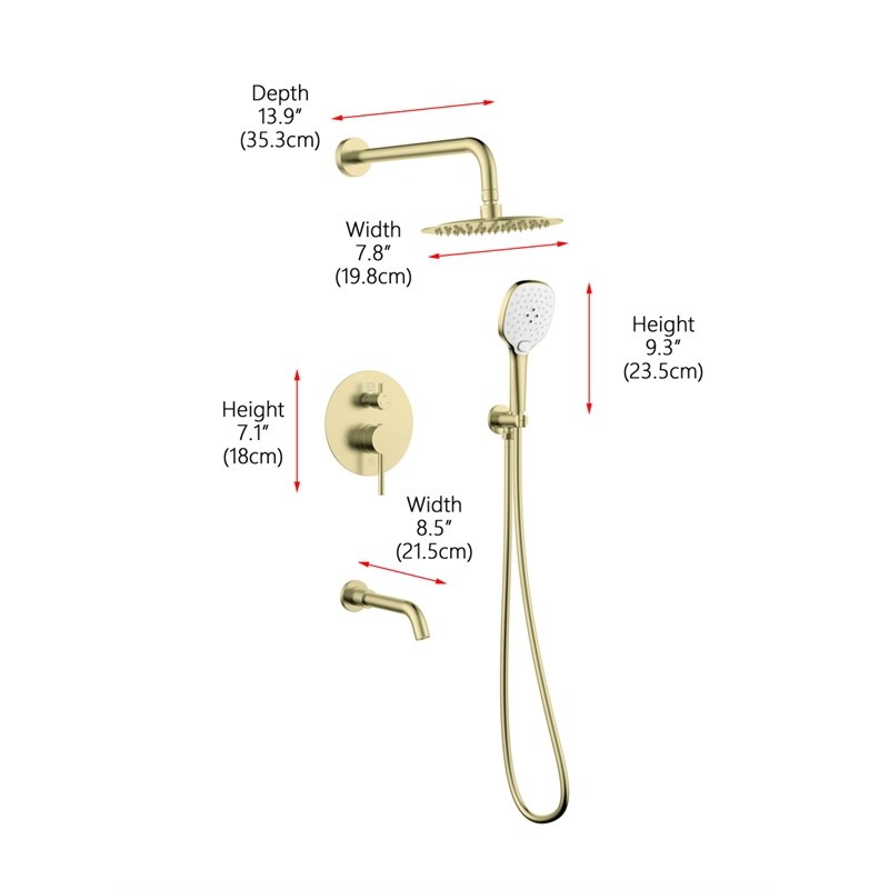 Elegant Kitchen and Bath George Brass Shower and Tub Faucet in Brushed Gold