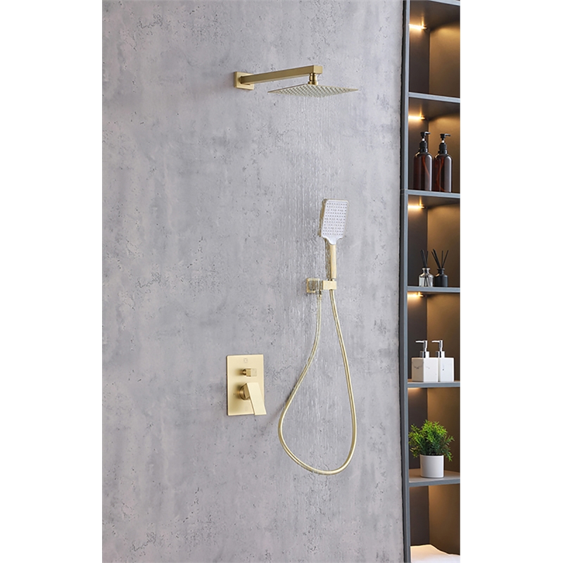 Elegant Kitchen and Bath Petar Brass Shower Faucet System in Brushed Gold