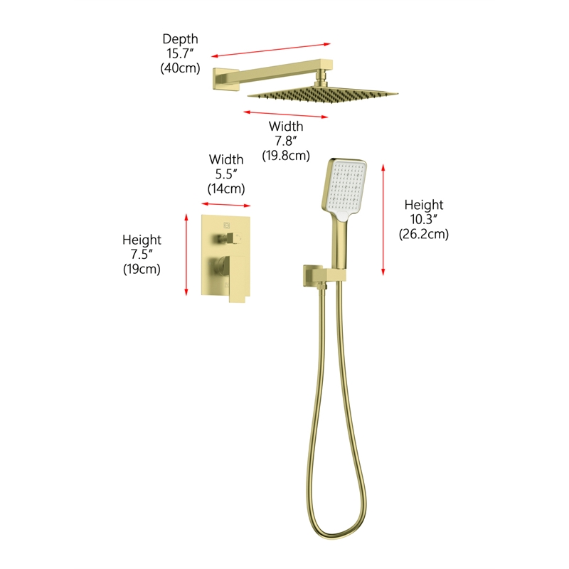 Elegant Kitchen and Bath Petar Brass Shower Faucet System in Brushed Gold