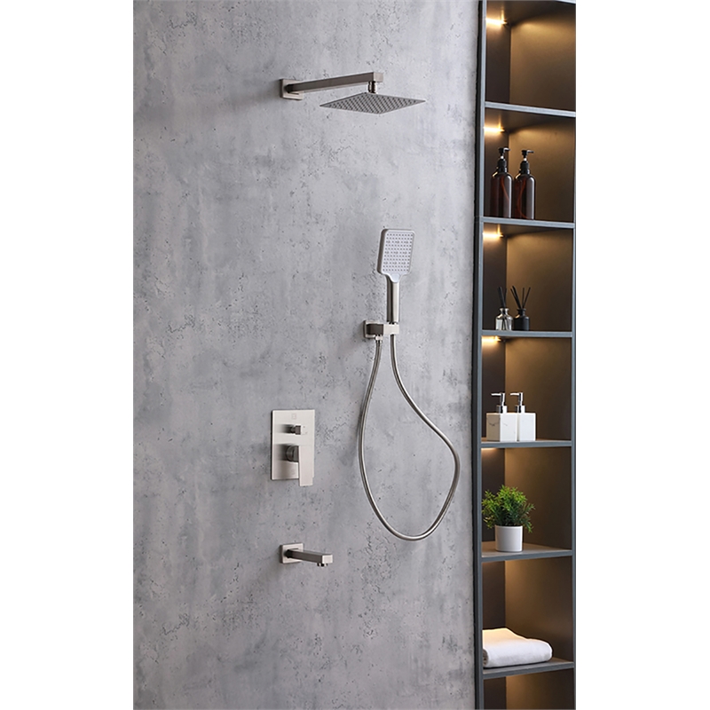 Elegant Kitchen and Bath Petar Brass Shower Faucet System in Brushed Nickel