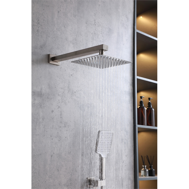 Elegant Kitchen and Bath Petar Brass Shower Faucet System in Brushed Nickel