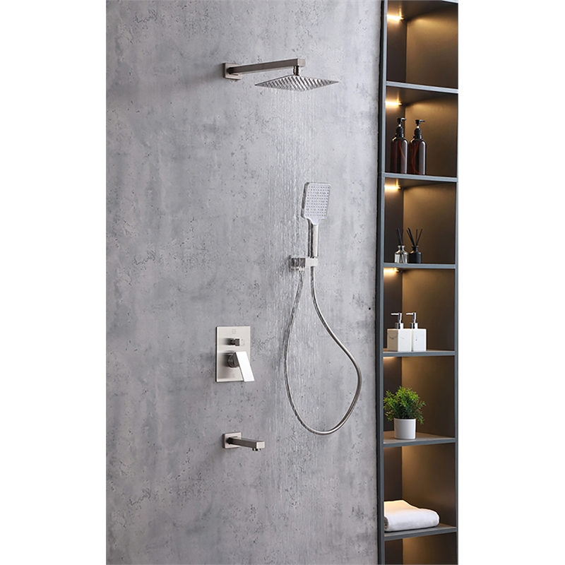 Elegant Kitchen and Bath Petar Brass Shower Faucet System in Brushed Nickel
