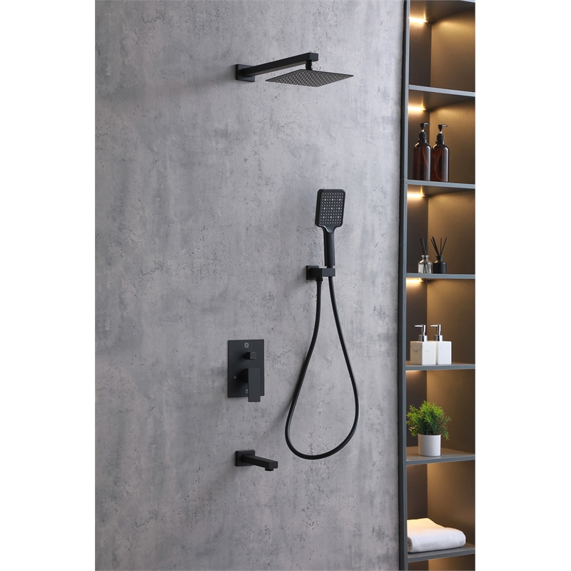 Elegant Kitchen and Bath Petar Brass Shower Faucet System in Matte Black