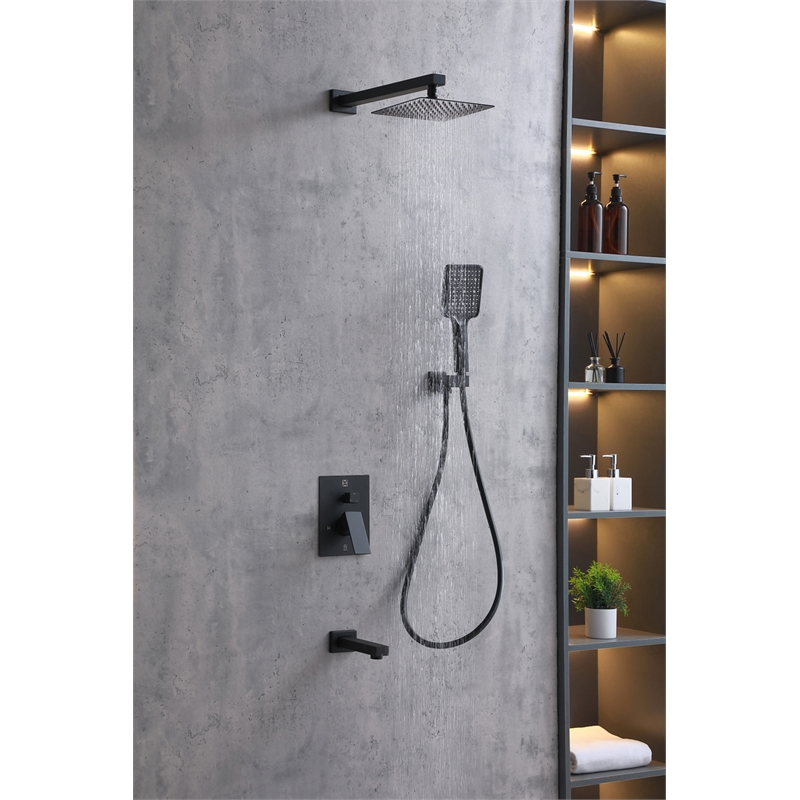Elegant Kitchen and Bath Petar Brass Shower Faucet System in Matte Black