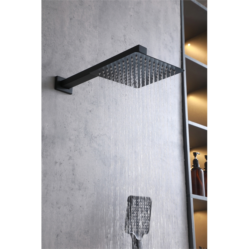 Elegant Kitchen and Bath Petar Brass Shower Faucet System in Matte Black