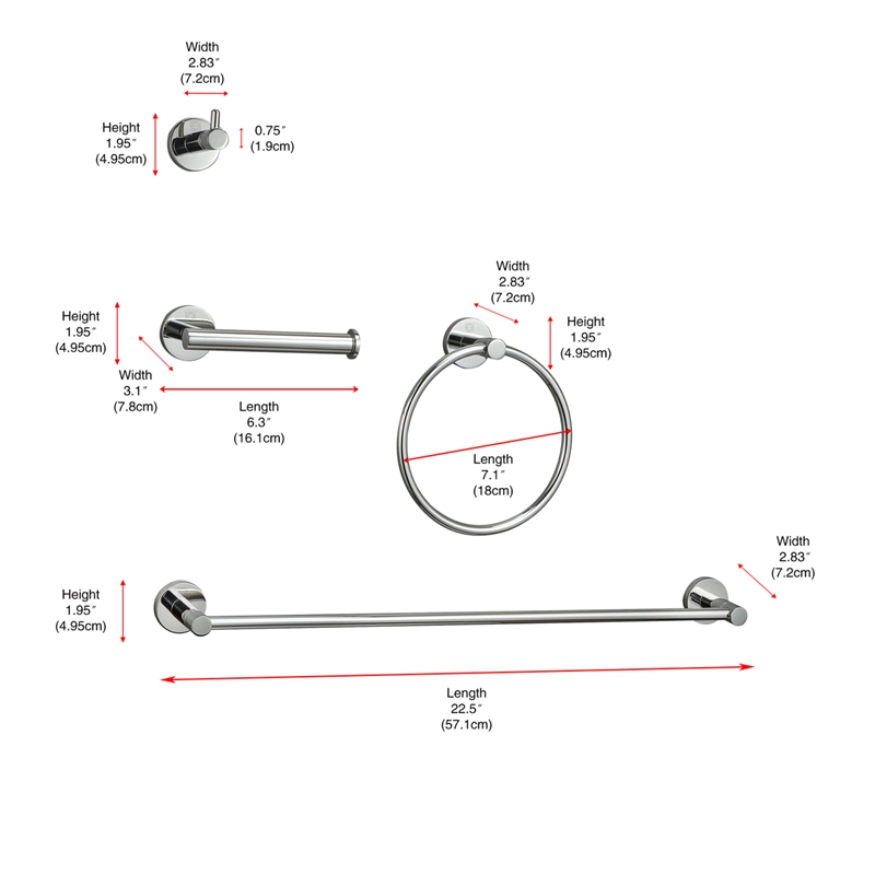Elegant Kitchen and Bath Freya 4-Pc Stainless Steel Hardware Set in Chrome