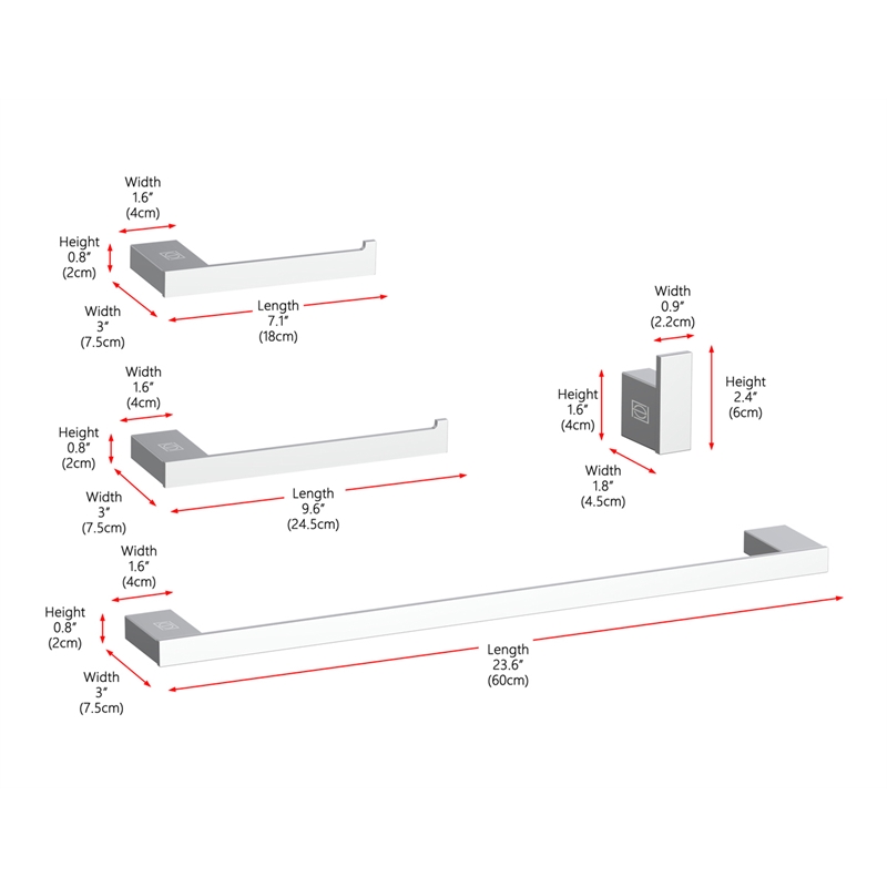 Elegant Kitchen and Bath Sofia 4-Pc Stainless Steel Hardware Set in Chrome