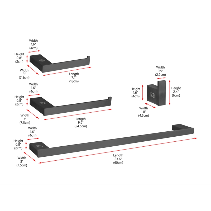 Elegant Kitchen and Bath Sofia 4-Pc Stainless Steel Hardware Set in Black