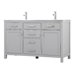 Elegant Kitchen and Bath Lewis 54&quot Solid Wood Double Bathroom Vanity in Gray