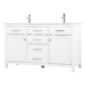 Elegant Kitchen and Bath Lewis 54&quot Solid Wood Double Bathroom Vanity in White